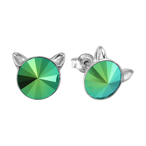 Bērnu sudraba auskari "Kaķis (Scarabaeus Green)" ar Swarovski™ kristāliem